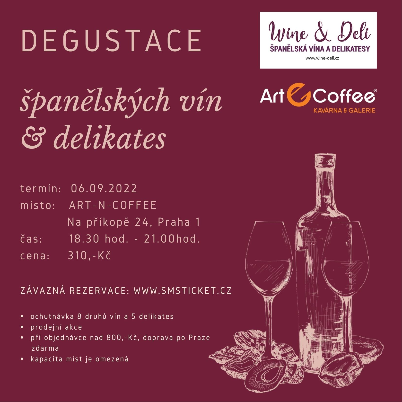 Degustace španělských vín a delikates v Art-n-Coffee – 6. září 2022